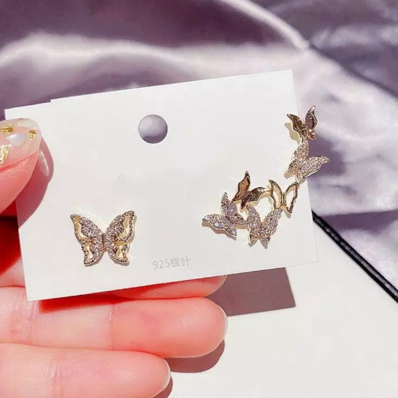 YELLOW GOLD PLATED ASYMMETRICAL BUTTERFLY EARRINGS - Picture 4 of 4